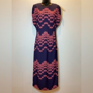 ODEEH Geo Print Viscose Midi Dress Dahlia Purple Pink‎ NWT